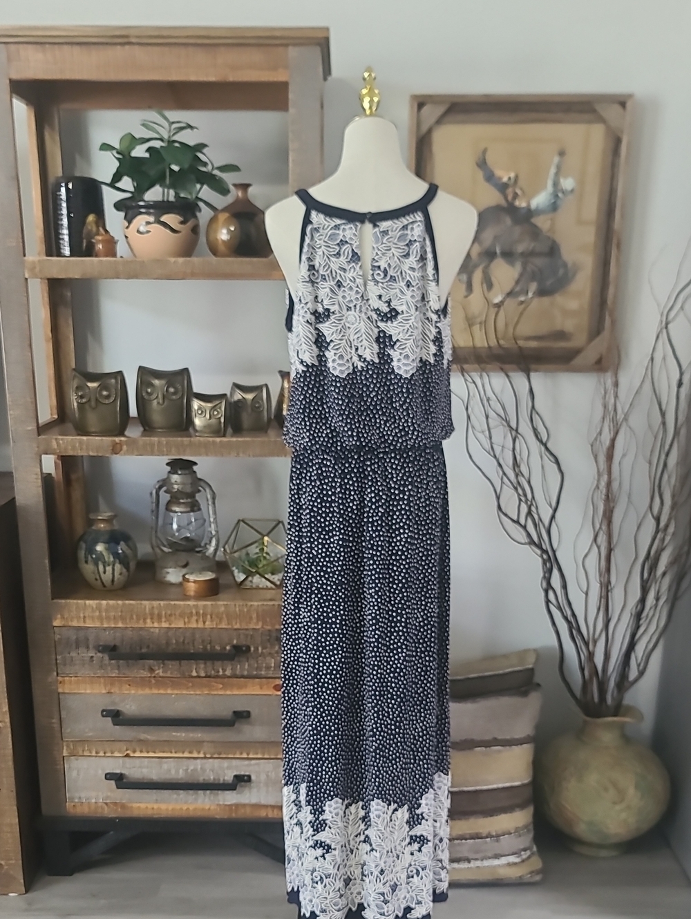 Enfocus Studio Navy and White Printed Lace-Trim Maxi Dress - Picture 6 of 9